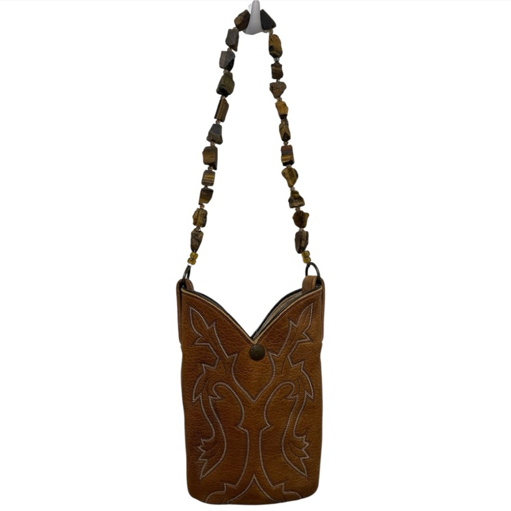 Dan Post Brown Tooled Leather Crossbody Bag with Beaded Strap